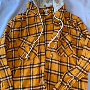 Forever21 Mustard col FlannelW/Gray Hood/Removable